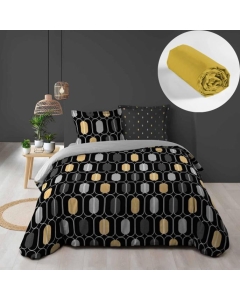 Pack housse de couette 220x240 cm Calidor + drap housse 140x190x30 Ocre