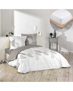 Pack housse de couette 220x240 cm Goyave + drap housse 140x190 Blanc