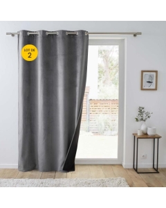Lot de 2 Rideaux isolant thermique a oeillets 140 x 260 cm velours relief Polarchic Anthracite