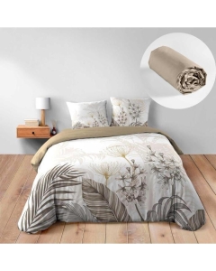 Parure de lit Bastille - Housse de couette 260 x 240 cm + Drap-housse beige 160x200 cmcm