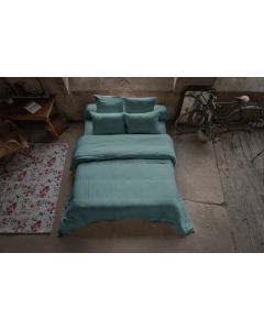 Pack gaze de coton parure de couette 220X240 cm + drap housse 140X190 + 2 taies 50X70  Bleu