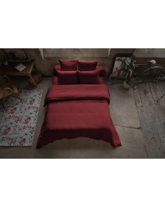 Pack double gaze de coton luxe housse de couette 240 x 220 cm + 2 taies d'oreiller 60 x 60 Bordeaux