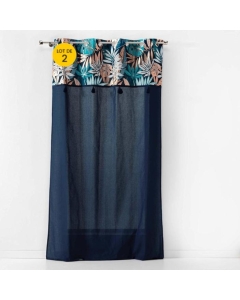 Lot de 2 rideaux a oeillets 140 x 240 cm en coton + haut metallisé Alianor Bleu