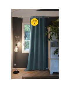 Lot de 2 Rideaux luxe occultant + isolant phonique polaire L180 x H260 cm Laponie Bleu canard