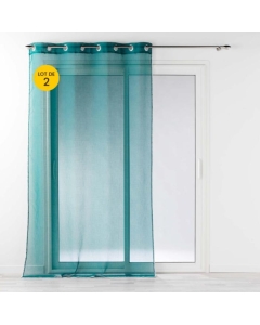 Lot de 2 Voilages à oeillets 140 x 240 cm liseré blanc Louise Pétrole