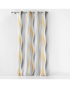 Rideau déco a oeillets 140 x 260 cm polyester imprime Ondulys Jaune/Blanc
