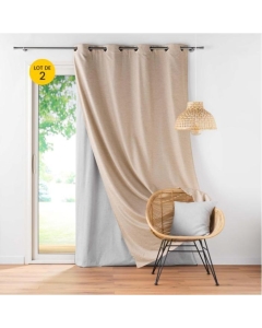Lot de 2 Rideaux  occultant/thermique/phonique doublure amovible 140 x 260 cm Coverline Beige