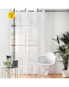 Lot de 2 Voilages a oeillets 140 x 240 cm sablés  imprimés metallisé Milona Argent