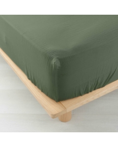 Drap housse 2 personnes 140 x 190 cm double gaze coton 57 fils Angelia Kaki