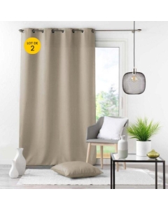 Lot de 2 rideaux grande hauteur à œillets 140 x 280 cm polyester Essentiel Beige
