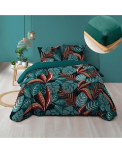 Pack parure de couette 220 x 240 cm Meryl + drap housse (140) Emeraude