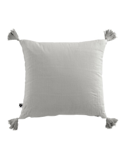 Coussin déhoussable avec pompons gaze de coton 40 x 40 cm nuage Gris
