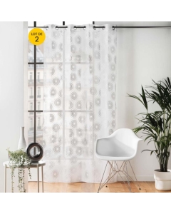 Lot de 2 Voilages a oeillets 140 x 240 cm sablés  imprimés metallisé Milo Argent