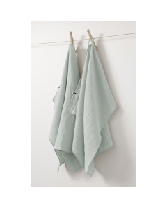 lot de 2 essuie-mains 50 x 70 cm gaze de coton unie gaïa eucalyptus