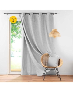 Lot de 2 Rideaux  occultant/thermique/phonique doublure amovible 140 x 260 cm Coverline Gris