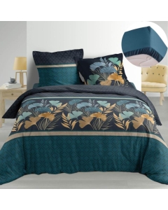 Pack Housse de couette 220x240 cm Percale luxe  Blondy + drap housse 140x190x30 Bleu