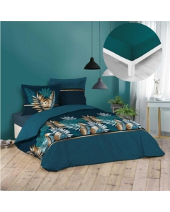 Pack housse de couette 220x240 cm Alianor + drap housse 140x190 Pétrole