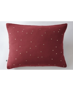 Taie d'oreiller gaze de coton brodée fil or 50 x 70 cm Gaia Chic Lie de vin