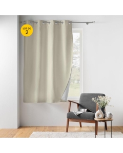 Lot de 2 Rideaux petite hauteur 135 x 180 cm isolant thermique microfibre Micropolar Beige
