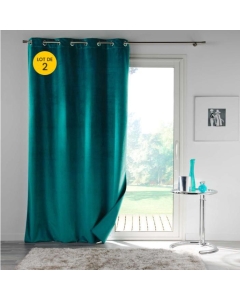 Lot de 2 Rideaux 100% occultant 135 x 260 cm en velours Velounight Emeraude