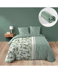 Parure de lit Eleonore - Housse de couette 240 x 220 cm + Drap-housse sauge 140x190 cm