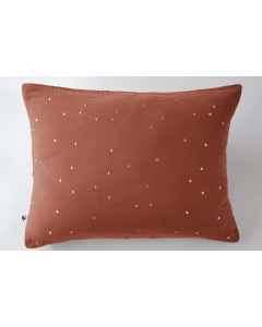Taie d'oreiller gaze de coton brodée fil or 50 x 70 cm Gaia Chic Terracotta