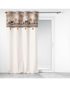 Rideau a oeillets 140 x 240 cm en coton + haut impirmé Keya lodge Taupe