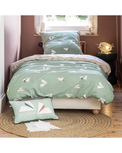 parure de lit (housse de couette + 1 taie d'oreiller) 140 x 200 cm coton imprimé petits papiers