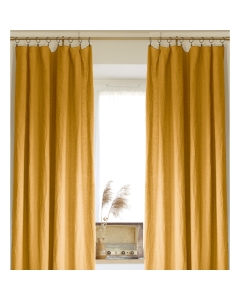 Lot de 2 rideaux ajustables en LIN Soline avec 8 anneaux pince 140 x 270 cm Jaune