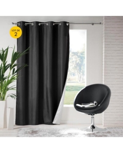 Lot de 2 rideaux  à œillets isolant thermique Icemount Noir 140 x 260 cm - dos en polyuréthane
