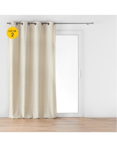 Lot de 2 Rideaux a oeillets 140 x 260 cm velours jacquard Mika Beige