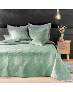 Couvre-lit Velours Uni Solange - 220 x 240 cm - Sauge + 2 housses de coussins 60x60 cm