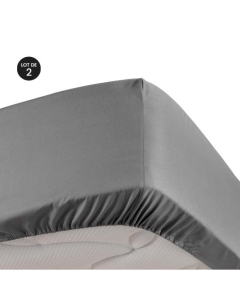 Lot de 2 Draps housse anthracite 140 x 190 cm en percale bonnet 30 cm