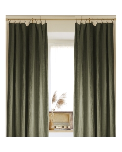 Lot de 2 rideaux ajustables en lin lavé avec 8 anneaux pince 140 x 270 cm Kaki