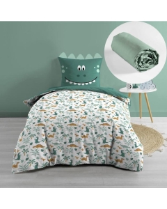 Pack housse de couette enfant Dina 140 x 200 cm + drap housse Sauge