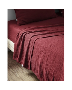 Drap plat 270 x 300 cm Double gaze de coton luxe Gaïa Lie de vin