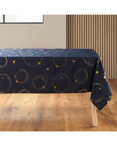 Nappe rectangle 150 x 240 cm polyester imprime metallise star Marine/or