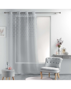 Rideau voile a oeillets 140 x 240 cm voile sablé pompons Melusine Gris