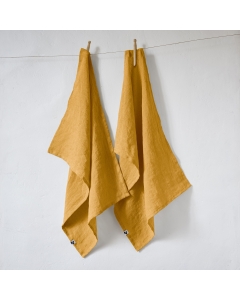 Lot de 2 essuie-vaisselle lin lavé 50 x 70 cm Soline Jaune