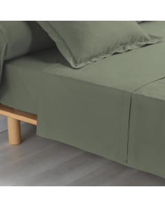Drap plat 1 personne 180 x 290 cm percale uni 78 fils percaline  +p. bourdon Kaki