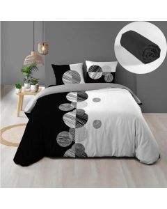 Pack parure de couette 220 x 240 cm Stormi + drap housse (140) Noir