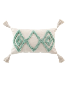Coussin dehous. compr. pompons 30 x 50 cm coton/polyester tufte athena Sauge