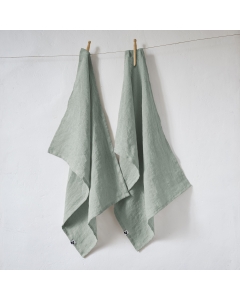 Lot de 2 essuie-vaisselle lin lavé 50 x 70 cm soline eucalyptus