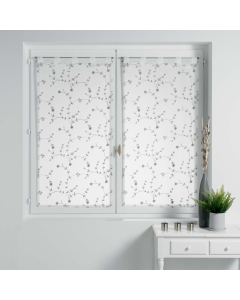 Paire droite passants 2 x 60 x 90 cm voile sable brode petite fleur Blanc/Gris