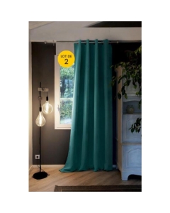 Lot de 2 Rideaux grande hauteur occultant + isolant phonique polaire L140 x H280 cm Inuit Bleu canard