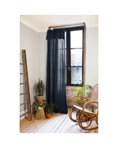 Rideau ajustable + 8 anneaux pince gaze de coton Luxe 140 x 300 cm Gaia Bleu foncé