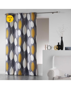 Lot de 2 rideaux tamisant en coton 140 x 240 cm Leafy jaune