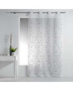 Panneau a oeillets 140 x 240 cm voile sable brode petite fleur Blanc/Gris