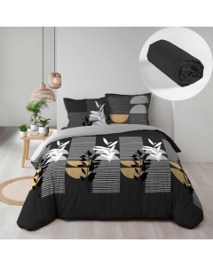 Pack parure de couette 240 x 220 cm Asior + drap housse 140 x 190 x 30 Noir