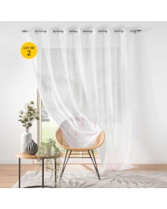 Lot de 2 Voilages carré à oeillets  240 x 240 cm voile sable Lissea Blanc